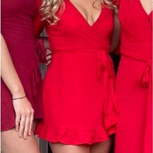 Princess Polly Red Long Sleeve Tie Wrap Mini Dress